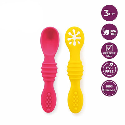 Silicone Spoon for Feeding Infant and Toddlers | Pack of 2 | Smushy | Pink&Yellow