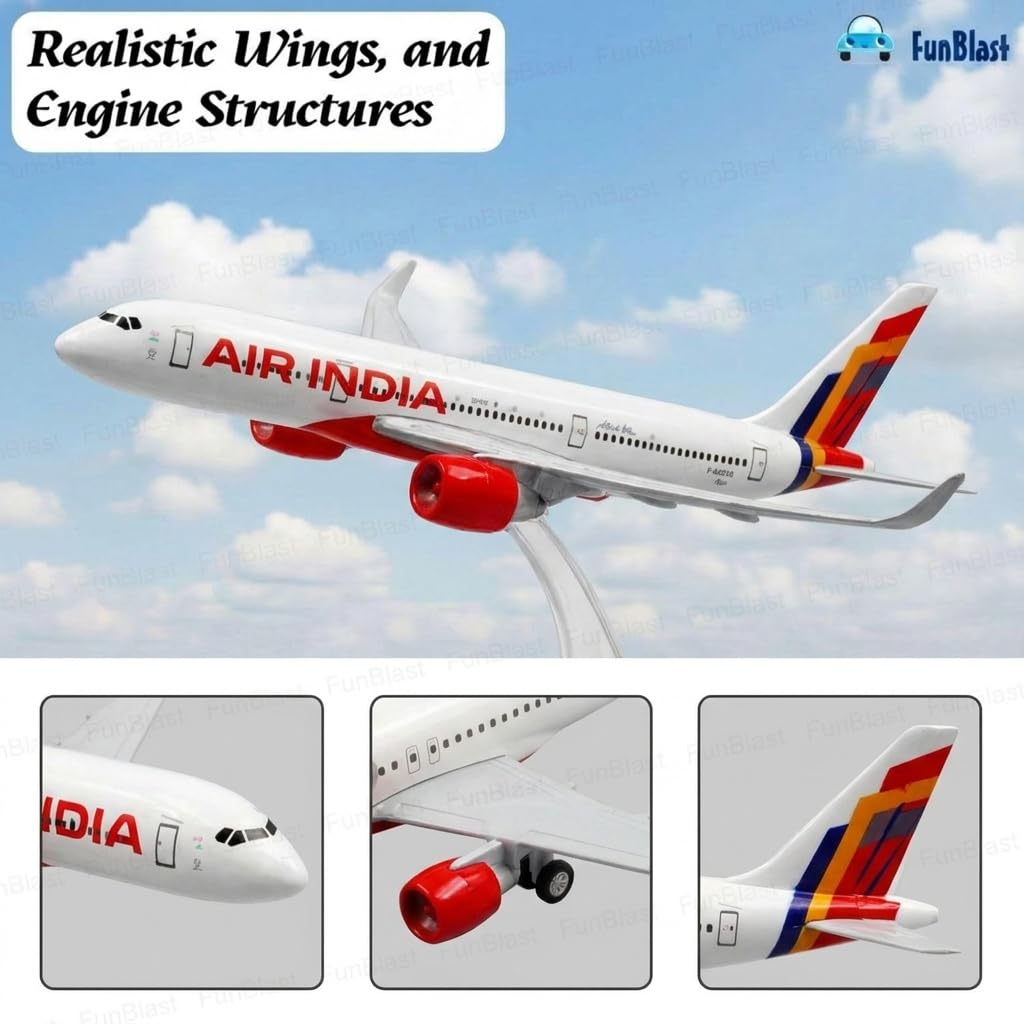FunBlast Diecast Airplane Model Toy – A320 Air India | Scale Model for Display & Collection