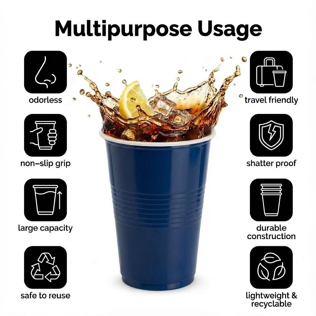 FunBlast Party Drinking Glasses | Pack of 20 Reusable & Leakproof Party Cups | Blue | 500 ml