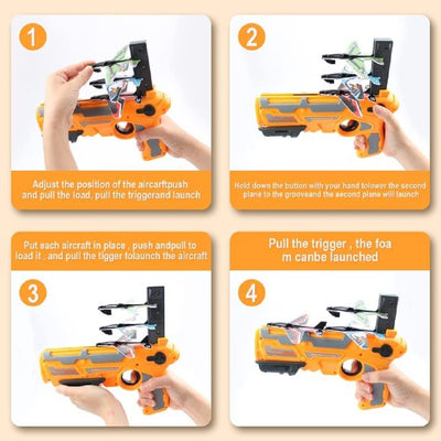Airplane Launcher Toy Catapult 4 Foam Aircrafts (Shooting Games for Kids) - Orange