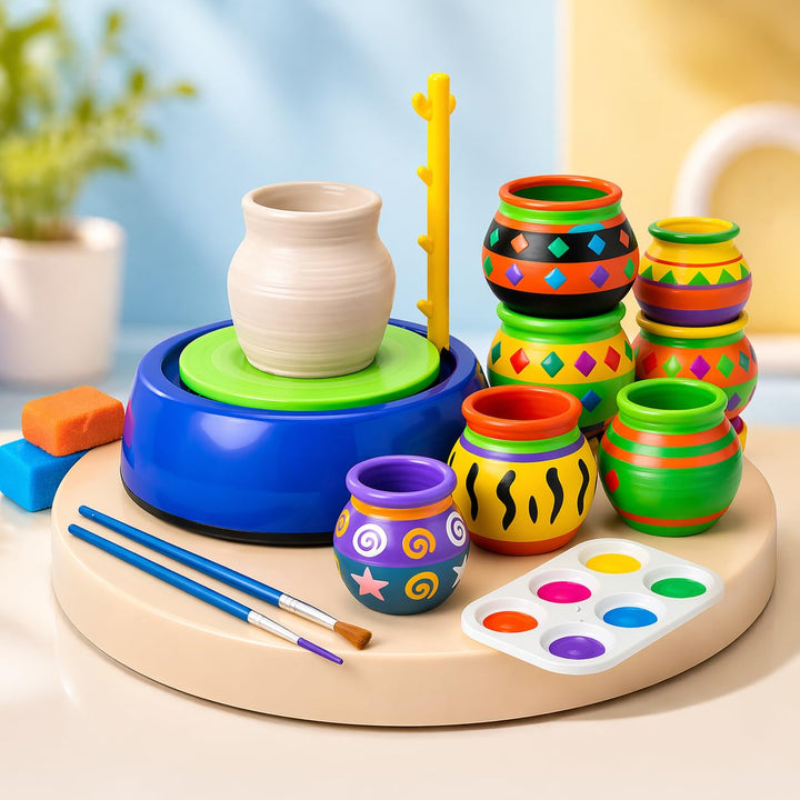 Pottery Wheel Kit for Kids & Beginners | Battery Operated Pottery Making & Painting Set | DIY Craft Activity Kit