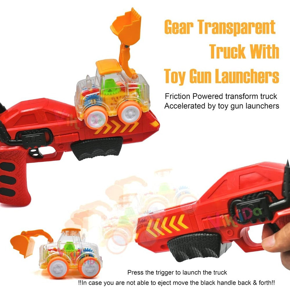 Vehicle Toy Gun Flashing Friction Power Cars with Plastic Catapult Gun