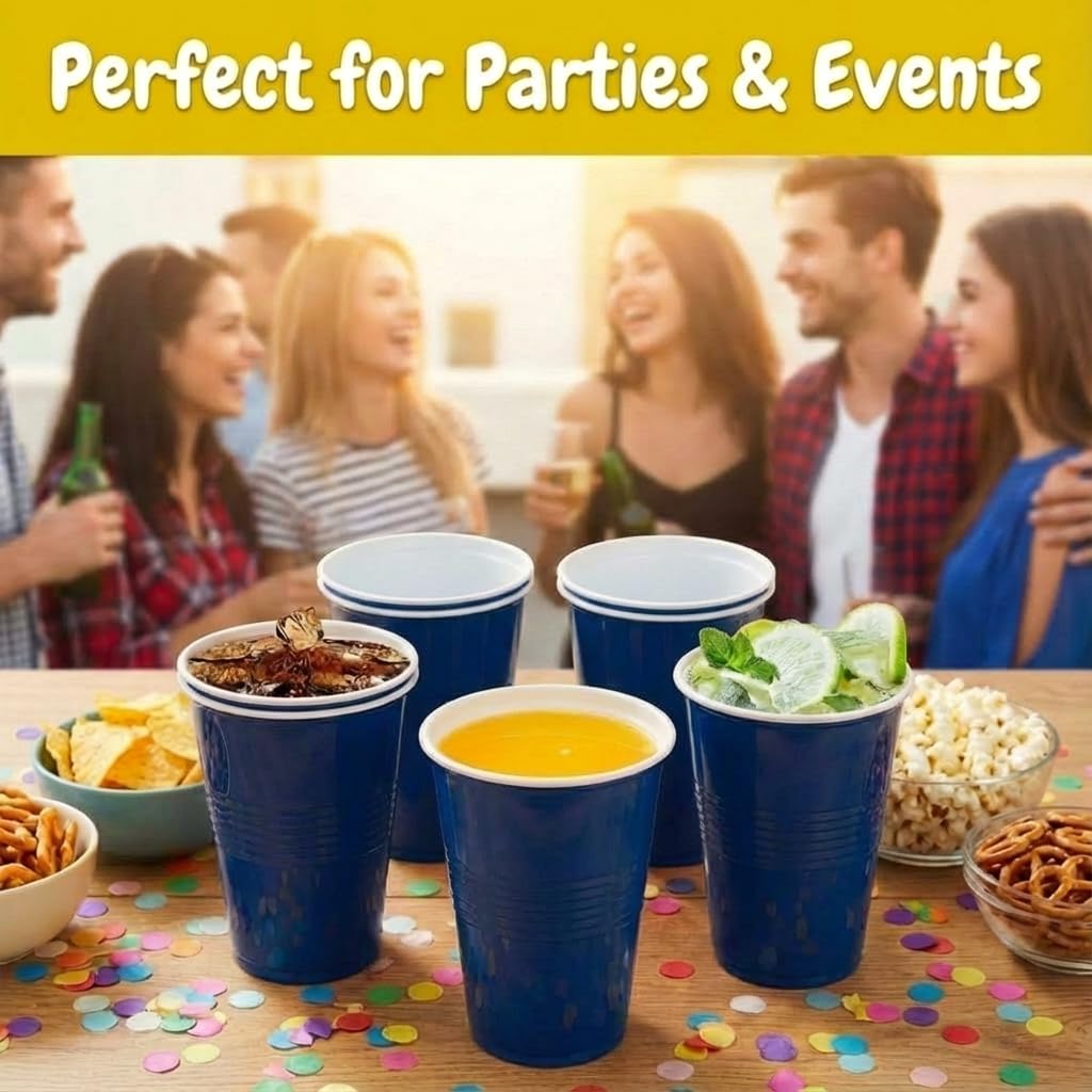FunBlast Party Drinking Glasses | Pack of 20 Reusable & Leakproof Party Cups | Blue | 500 ml