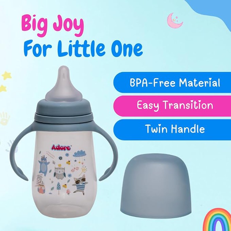 4-in-1 Wide Neck Feeding Bottle & Sipper with Twin Handles - 250ml (1-2 Years)