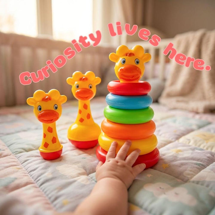Ratna's Giggly Giraffe Gift Set | Stacking Rings | Musical Wobbling Toy
