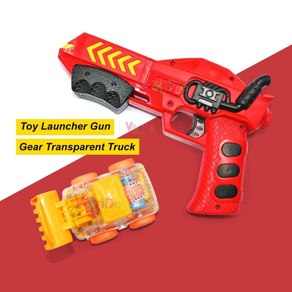 Vehicle Toy Gun Flashing Friction Power Cars with Plastic Catapult Gun