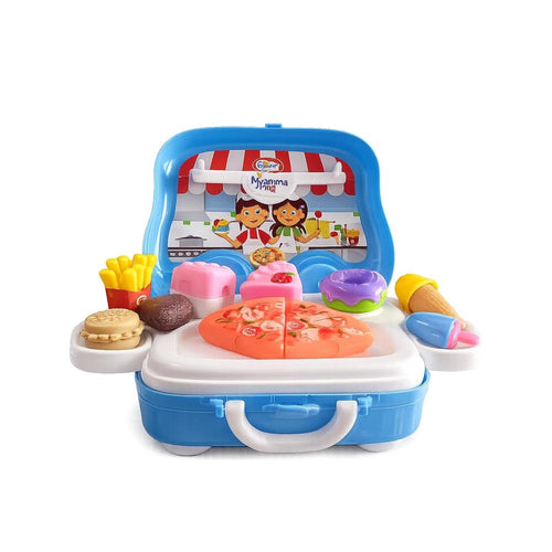 Mamma Mia Bakery Rolling Van Pretend Play Set with Toy Food | Portable Suitcase Kitchen Set