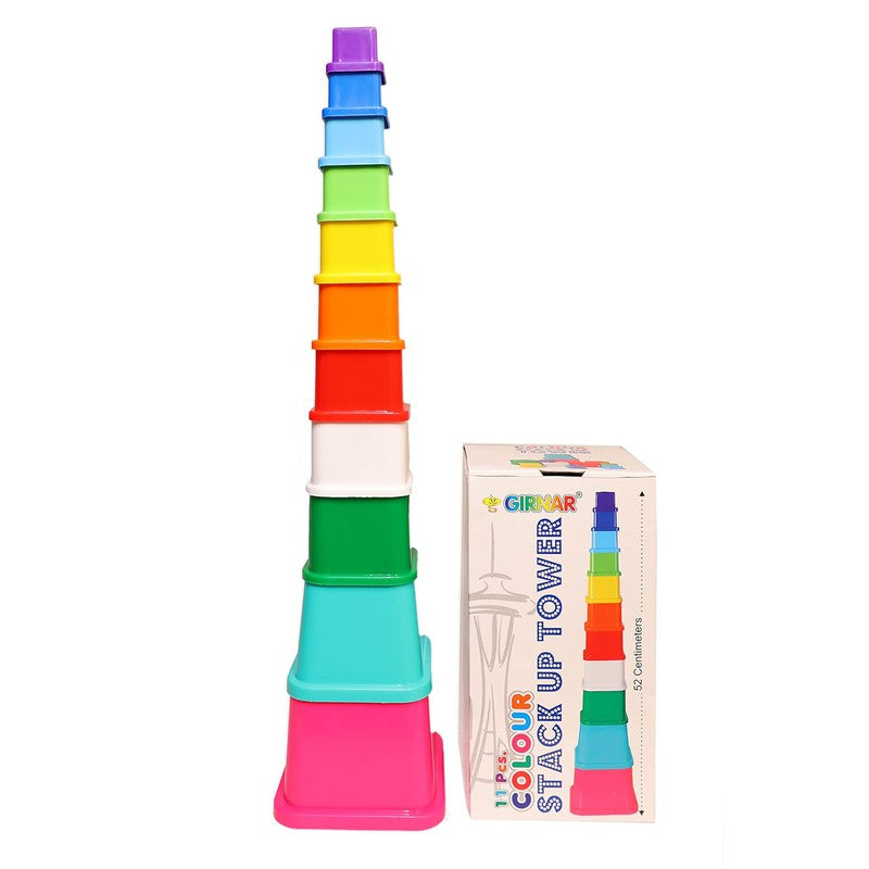 Girnar 11 Pieces Colour Stack Up Building Blocks Tower with 9 Animal Print Stacks (1-4 Years)