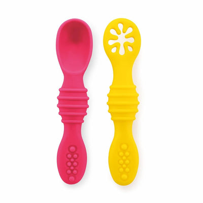 Silicone Spoon for Feeding Infant and Toddlers | Pack of 2 | Smushy | Pink&Yellow