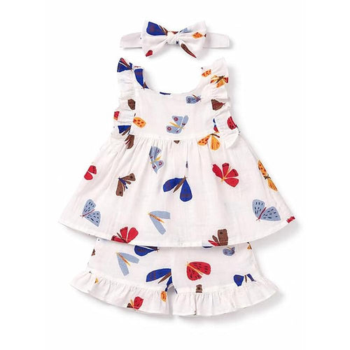 Little Ginnie Cotton Frock with Bloomers & Hairband | White Floral
