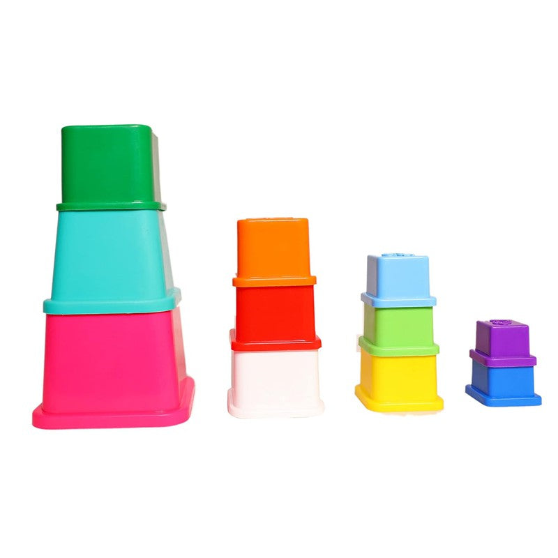 Girnar 11 Pieces Colour Stack Up Building Blocks Tower with 9 Animal Print Stacks (1-4 Years)