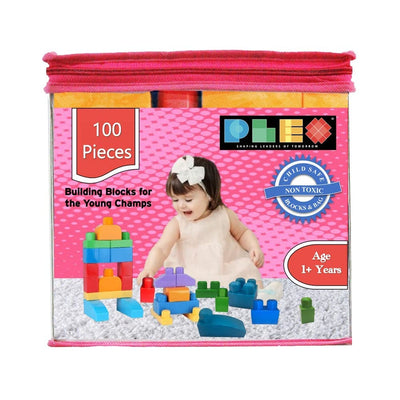 Building & Construction Blocks Educational Toy (Pink Bag - 100 Pieces)