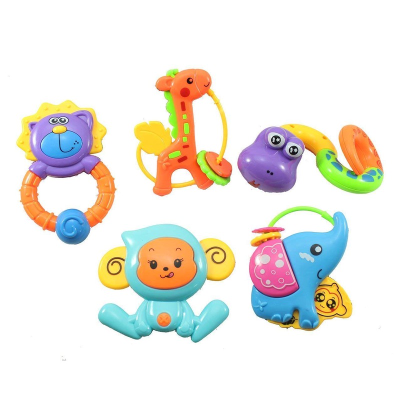 Colourful Rattle Based on Theme of Jungle Animals - Pack of 5