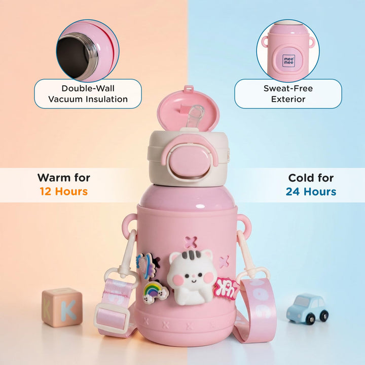 Mee Mee Kiddo Tumbler Vacuum Bottle - 550ml | 3-in-1 Straw, Sip & Cup | Leakproof & BPA-Free | 24H Cold & 12H Hot | Pink
