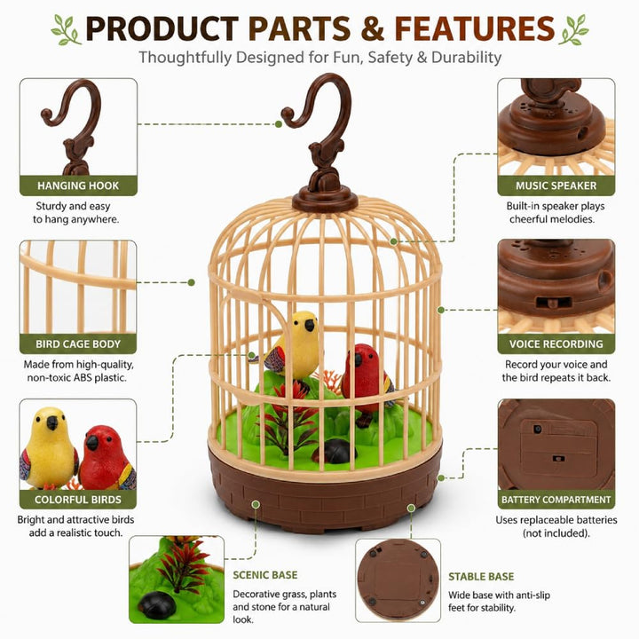 Kaby Beautiful Bird Cage Toy | Musical Bird with Voice Recording, Chirping Sounds & Music Bird Toy for Kids