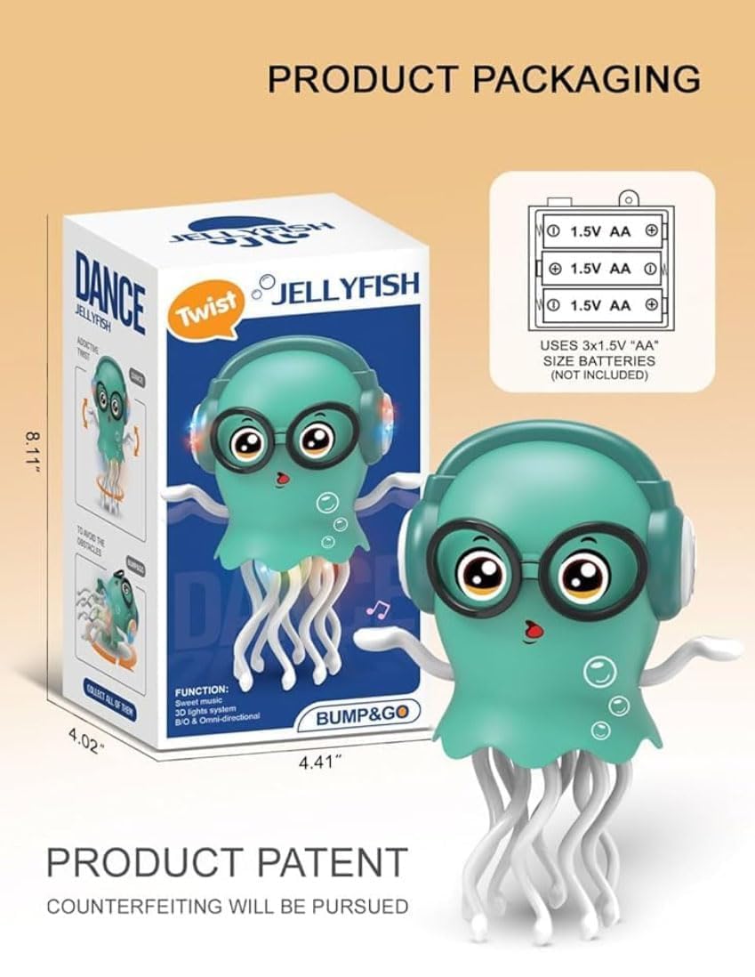 Twist Jellyfish Musical Dancing Toy | Bump & Go Sensory Toy with Movement - Turquoise