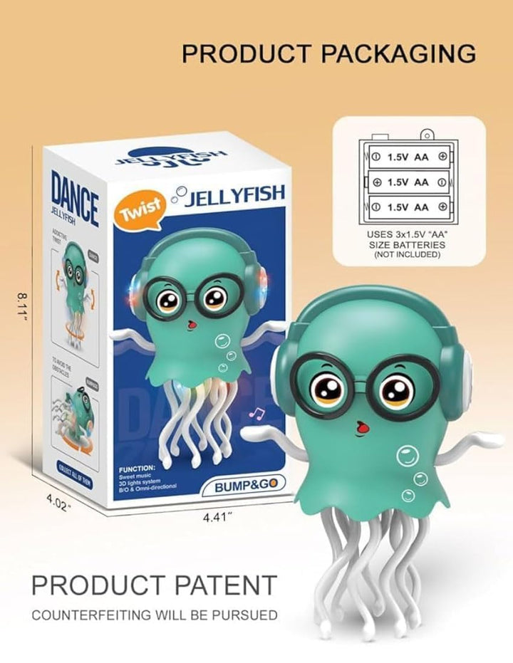 Twist Jellyfish Musical Dancing Toy | Bump & Go Sensory Toy with Movement - Turquoise