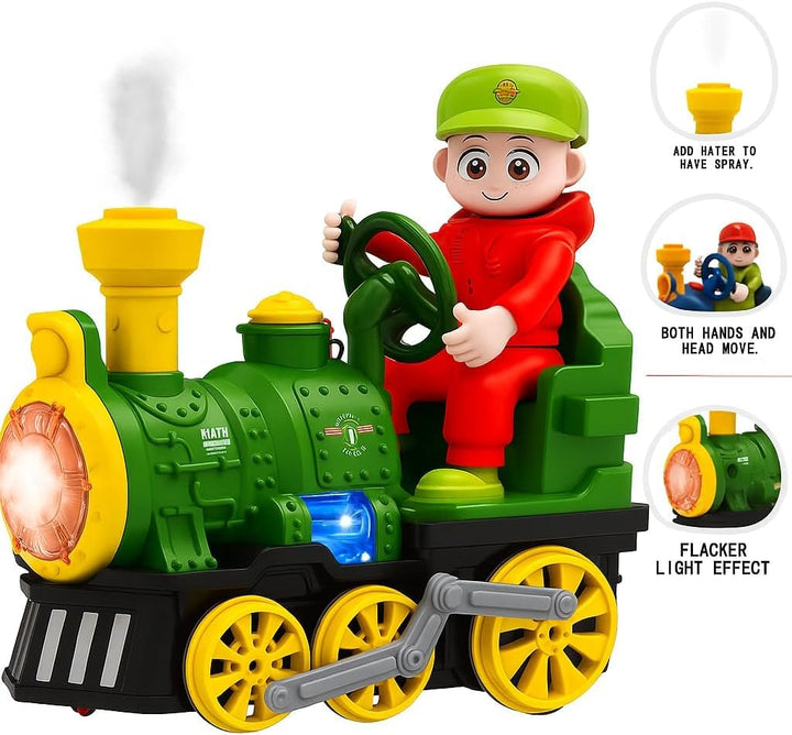 Groove Buddy Engine Spray Train Toy with Driver | LED Lights, Music & Mist Spray Train for Kids