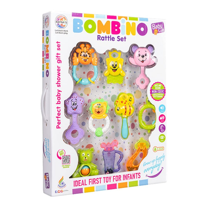 Ratna's Bombino Rattle Set | Pack of 10 Attractive Rattle for Newborns | Assorted colours
