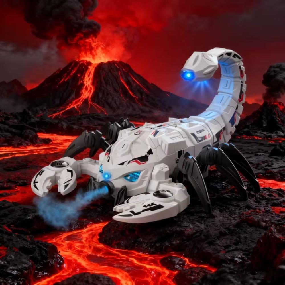 Remote Control Spray Scorpion - Robot with Water Mist Smoke, Lights, Music & Moving Joints (Grey)