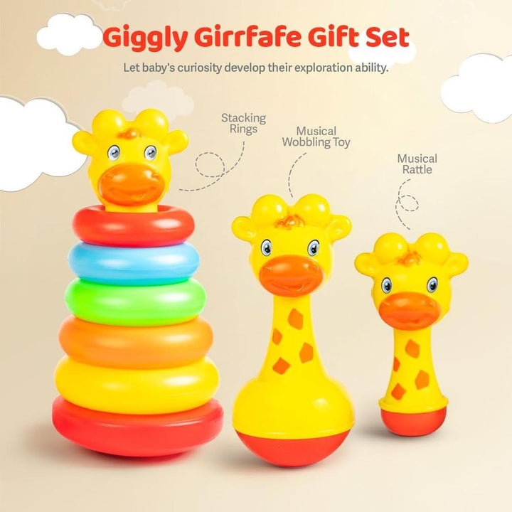 Ratna's Giggly Giraffe Gift Set | Stacking Rings | Musical Wobbling Toy