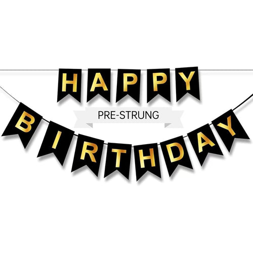Black and Gold Happy Birthday Banner Decoration
