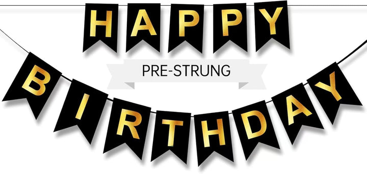 Black and Gold Happy Birthday Banner Decoration