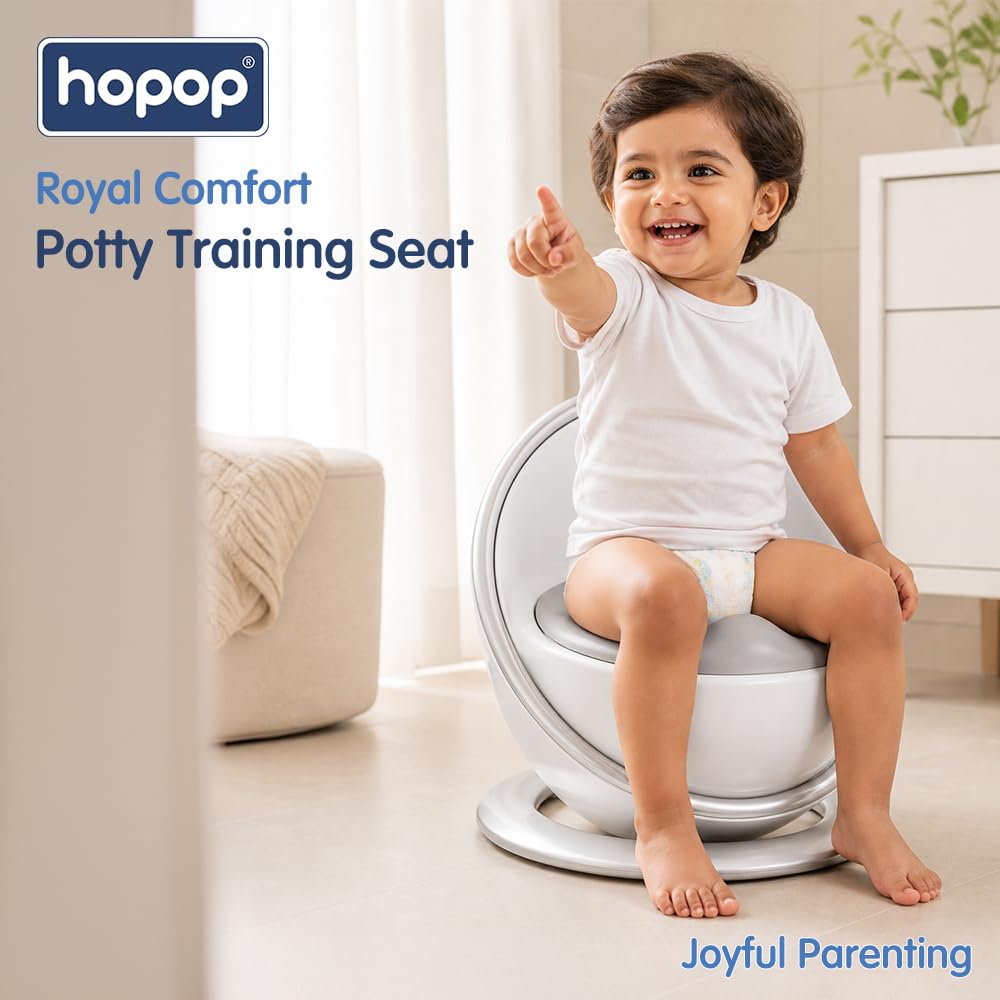 Hopop Portable Potty Training Seat for Baby & Kids | Soft & Comfortable Potty Chair with Removable Bowl | Anti-Slip Stable Design- Silver
