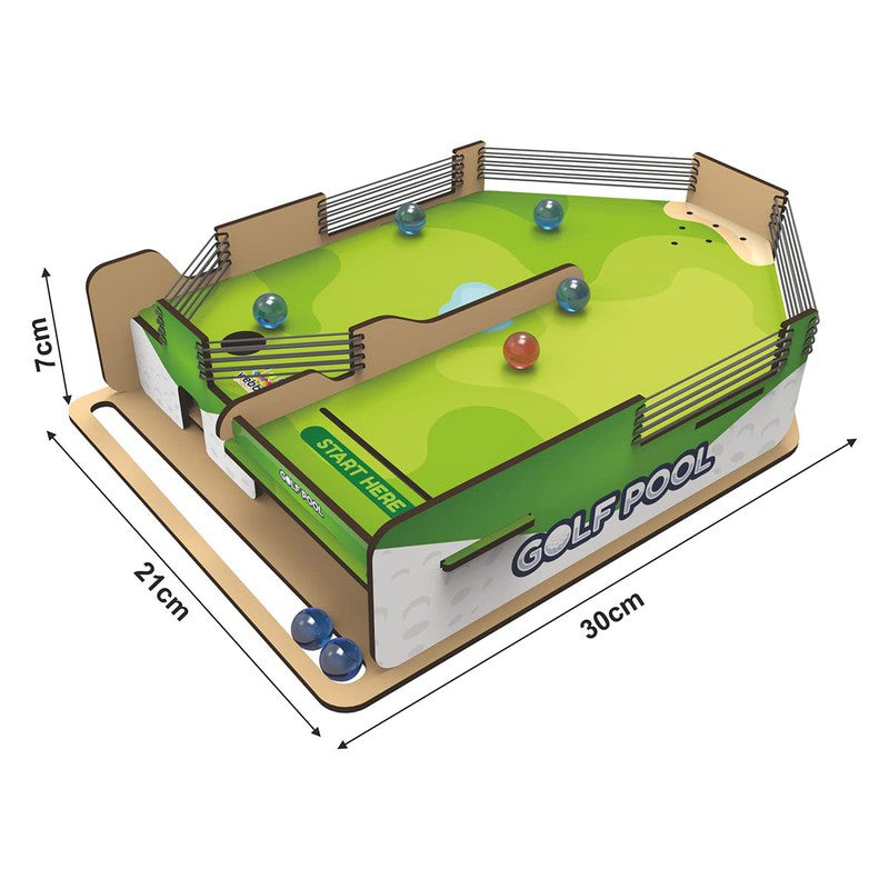 DIY Wooden Golf Pool Game with Marble, Table Top Fun Family Game Set