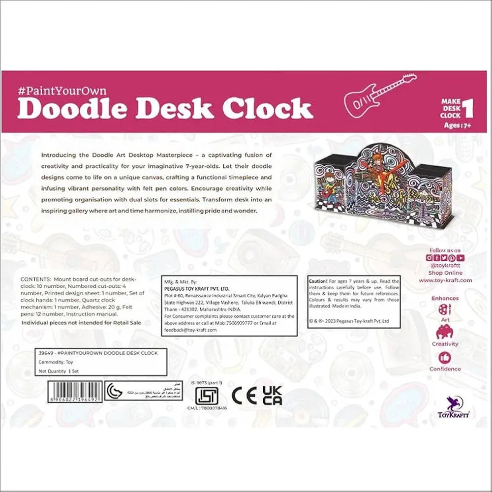 Toykraft Paint Your Own Doodle Desk Clock - Creative DIY Craft Kit