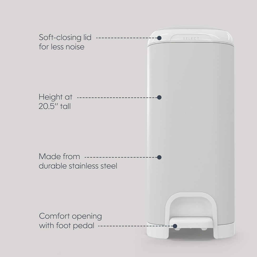 Diaper Genie Select Diaper Pail with Starter Refill - 13ft | Odor-Lock System with Push N Lock Clamp | Grey