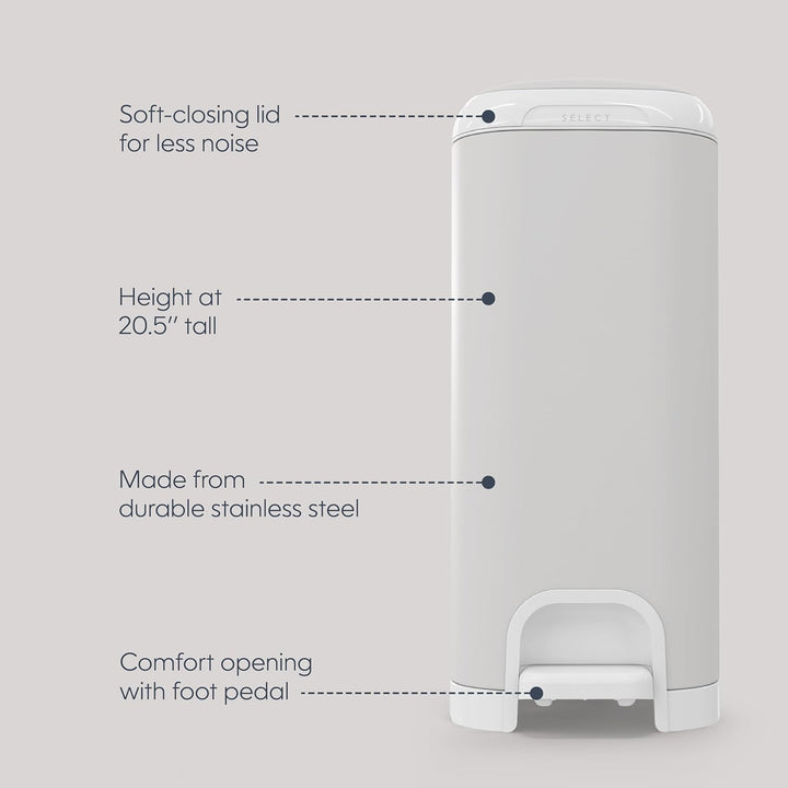 Diaper Genie Select Diaper Pail with Starter Refill - 13ft | Odor-Lock System with Push N Lock Clamp | Grey