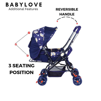 Babylove Stroller with 3 Position Adjustable Seat | 5 Point Harness | Antifold Safety Lock | European Canopy with Viewing Window | COD Not Available