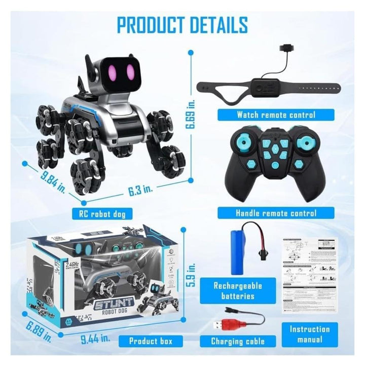 Remote & Watch Control Stunt Robot Dog Toy with Spray Function