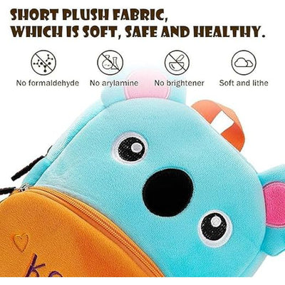 Premium Quality Soft Design Blue Brown Koala Shape School Bag for Kids - 14 Inches