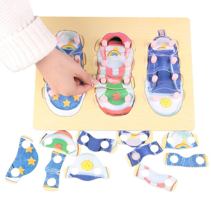 FunBlast Wooden Shoe Lace Tying Board | Learn to Tie Shoelaces Educational Toy for Kids