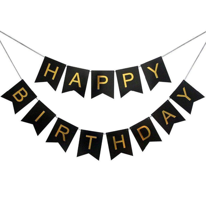 Black and Gold Happy Birthday Banner Decoration