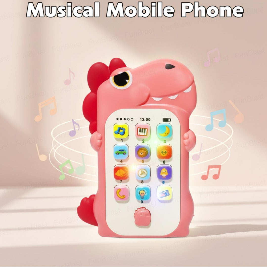 FunBlast Dinosaur Musical Mobile Phone Toy for Kids – Peach | Light & Sound Educational Toy for Kids | 1 Unit