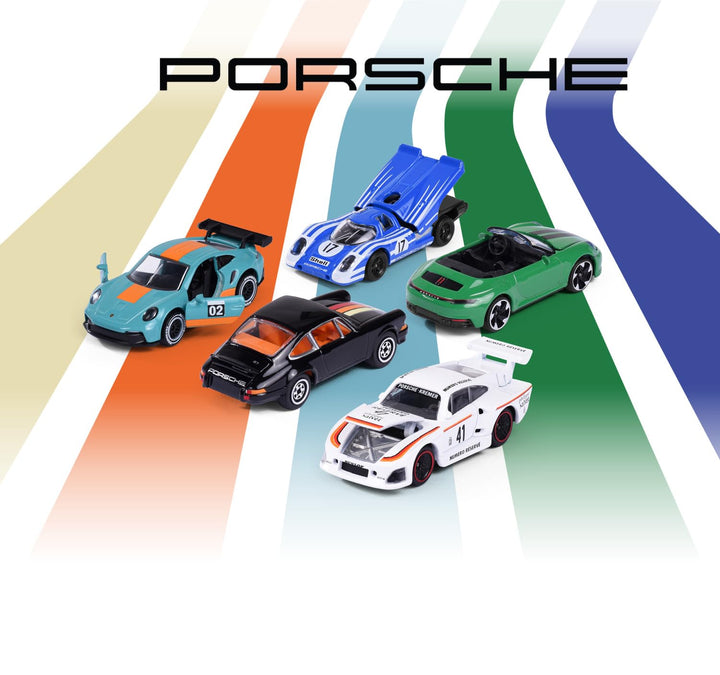 Set of 5 Licensed Majorette Diecast Cars (Porsche) - Porsche 917, Porsche 911 Carrera RS 2.7, Porsche 911 Carrera S, Porsche 935 K3, Porsche 911 GT3 Cup (992)