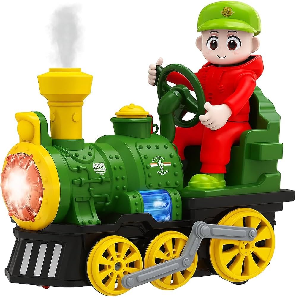 Groove Buddy Engine Spray Train Toy with Driver | LED Lights, Music & Mist Spray Train for Kids