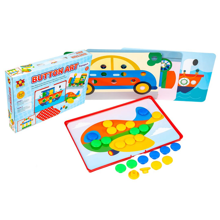 Toy Box by Ratna Button Art - Transport I 2-in-1 Pictures & Patterns I Educational Kit