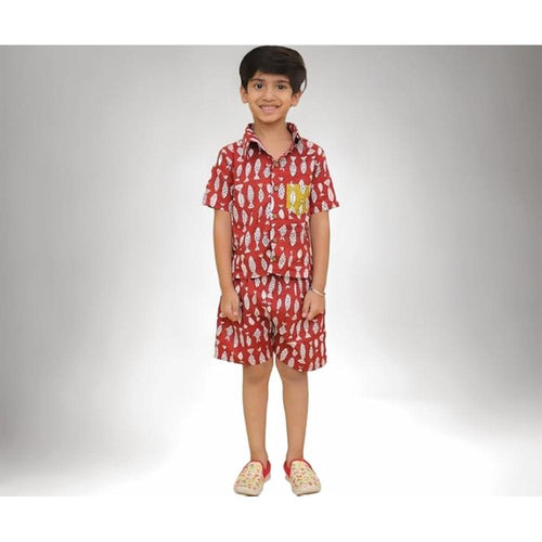 Little Ginnie Half Sleeve Shirt & Shorts for Kids | Maroon