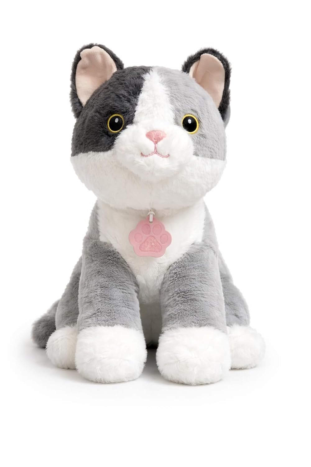 Cute Grey Cat with Eye Patch Plush Toy - 28cm Soft Stuffed Animal