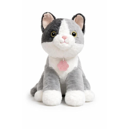 Cute Grey Cat with Eye Patch Plush Toy - 28cm Soft Stuffed Animal
