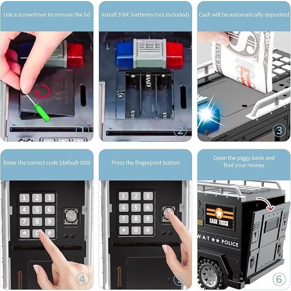 Cash Truck Piggy Bank with Unlock Fingerprint & Password Protection, Light & Music Features (3-8 Years)