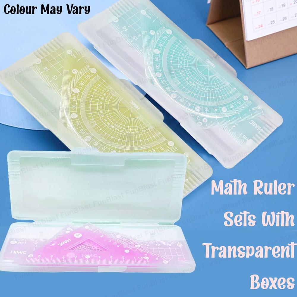 FunBlast 4-in-1 Geometry Ruler Set | Protractor, Set Squares & Rulers for School and Math