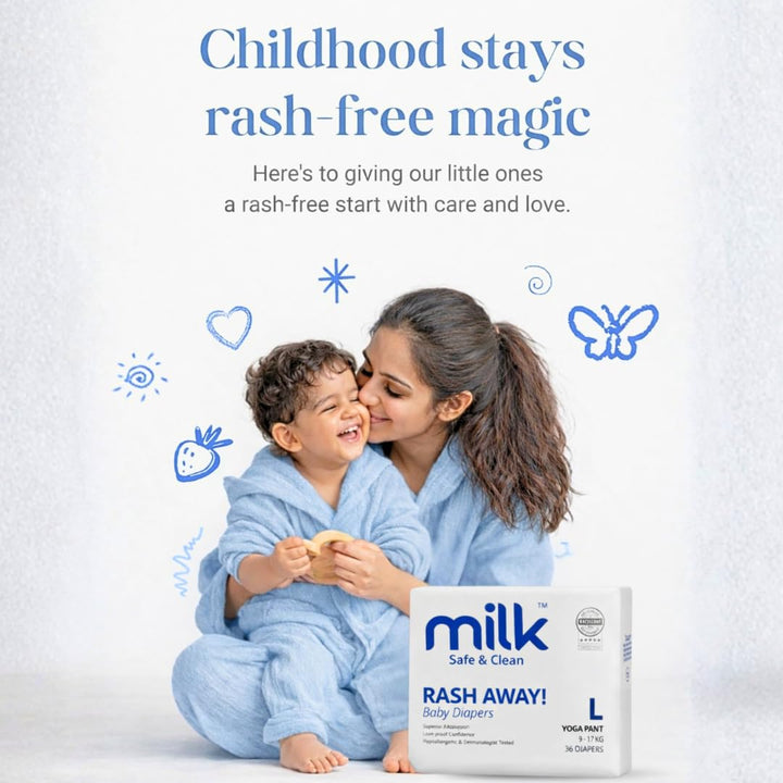 Milk (Size L) Flexi Tape Baby Diapers | 36 Count | 9-17 kg | Rash Protection, Leak-Proof, Soft & Comfortable Diapers