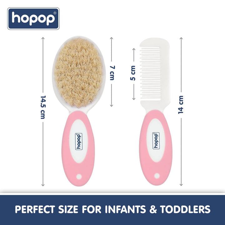 Hopop Baby Natural Bristle Hair Brush & Rounded Teeth Comb Set