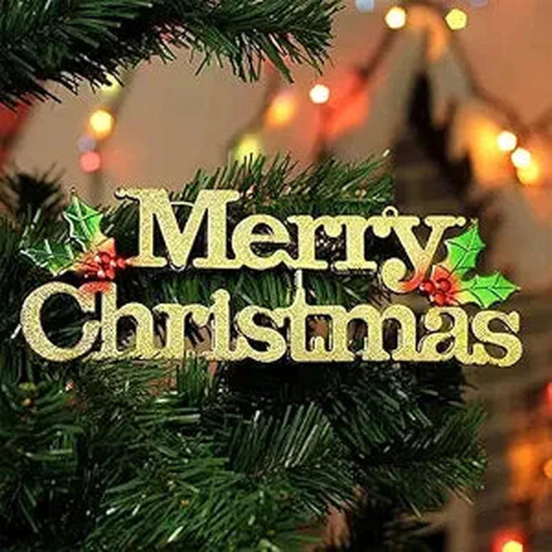 Pack of 2 Hanging Merry Christmas 3D Banner Sticker for Tree Decoration - 30 cm and 10 cm Combo