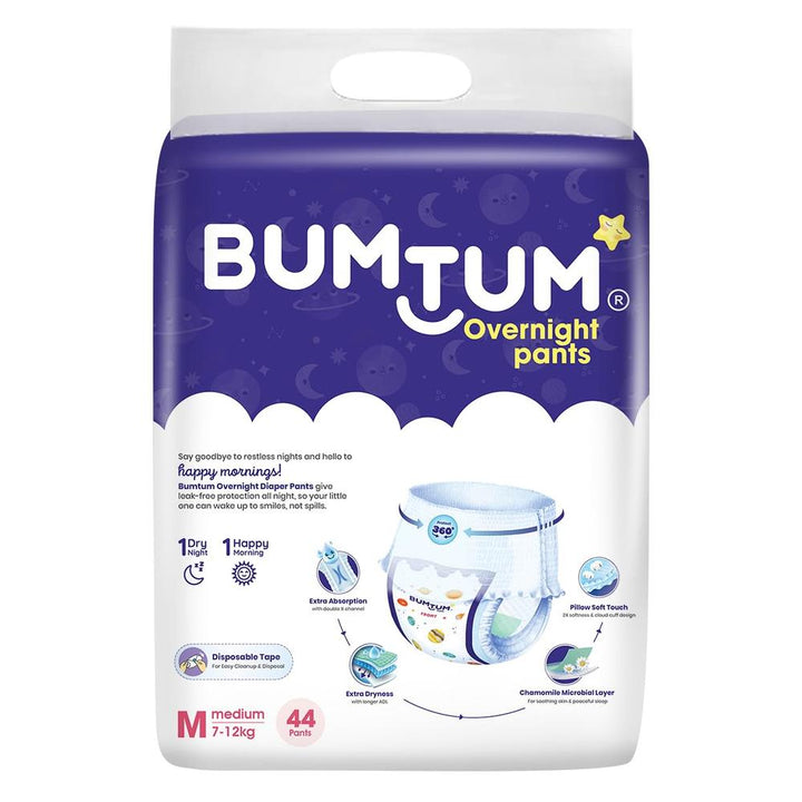 Bumtum (Size-M) Overnight Diaper Pants | 44 Pants |  | 7-12 Kgs